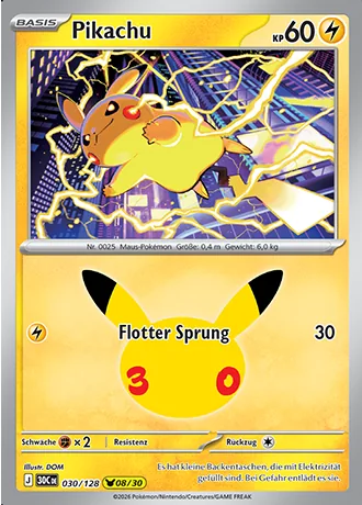 Pikachu 030/128 30 Jahre (30C) Pokémon-Karte (Near Mint)