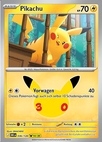Pikachu 036/128 30 Jahre (30C) Pokémon-Karte (Near Mint)