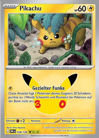 Pikachu 038/128 30 Jahre (30C) Pokémon-Karte (Near Mint)