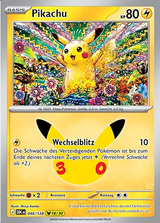 Pikachu 040/128 30 Jahre (30C) Pokémon-Karte (Near Mint)