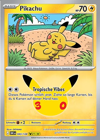 Pikachu 043/128 30 Jahre (30C) Pokémon-Karte (Near Mint)