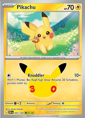 Pikachu 047/128 30 Jahre (30C) Pokémon-Karte (Near Mint)