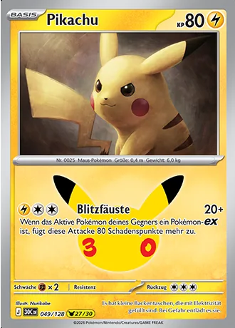 Pikachu 049/128 30 Jahre (30C) Pokémon-Karte (Near Mint)