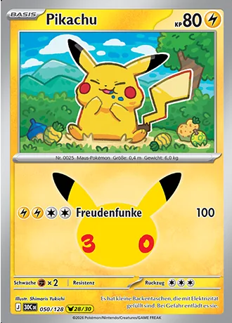 Pikachu 050/128 30 Jahre (30C) Pokémon-Karte (Near Mint)