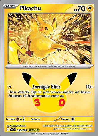 Pikachu 052/128 30 Jahre (30C) Pokémon-Karte (Near Mint)