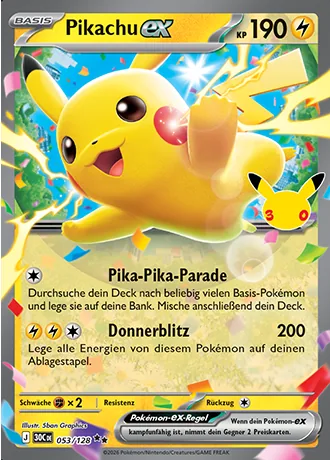 Pikachu-ex 053/128 30 Jahre (30C) Pokémon-Karte (Near Mint)