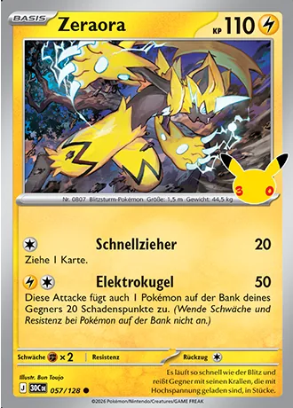 Zeraora 057/128 30 Jahre (30C) Pokémon-Karte (Near Mint)