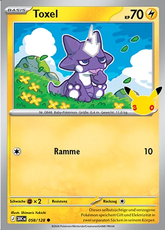 Toxel 058/128 30 Jahre (30C) Pokémon-Karte (Near Mint)