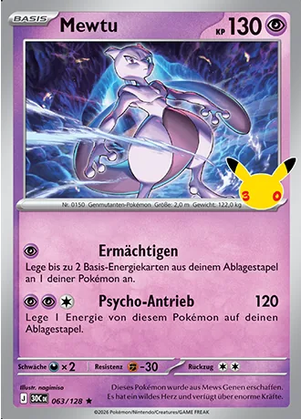 Mewtu 063/128 30 Jahre (30C) Pokémon-Karte (Near Mint)