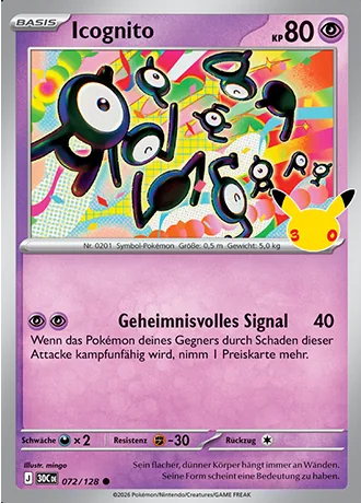 Icognito 072/128 30 Jahre (30C) Pokémon-Karte (Near Mint)