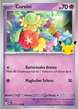 Curelei 077/128 30 Jahre (30C) Pokémon-Karte (Near Mint)