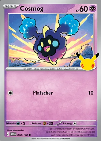 Cosmog 078/128 30 Jahre (30C) Pokémon-Karte (Near Mint)