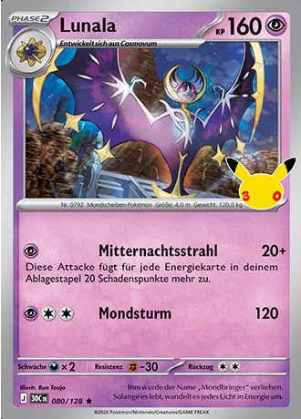 Lunala 080/128 30 Jahre (30C) Pokémon-Karte (Near Mint)
