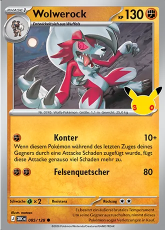 Wolwerock 085/128 30 Jahre (30C) Pokémon-Karte (Near Mint)