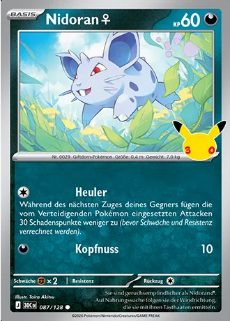 Nidoran♀ 087/128 30 Jahre (30C) Pokémon-Karte (Near Mint)