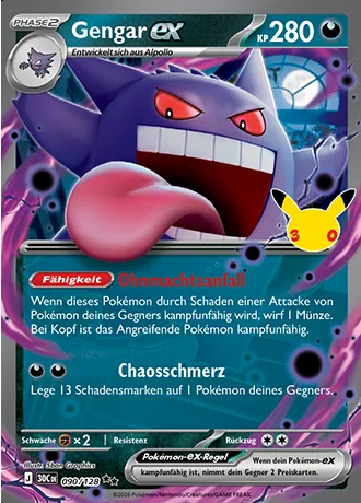 Gengar-ex 090/128 30 Jahre (30C) Pokémon-Karte (Near Mint)