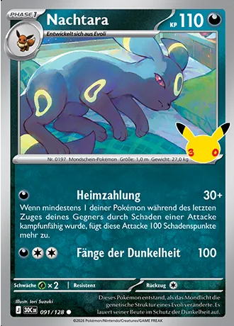 Nachtara 091/128 30 Jahre (30C) Pokémon-Karte (Near Mint)