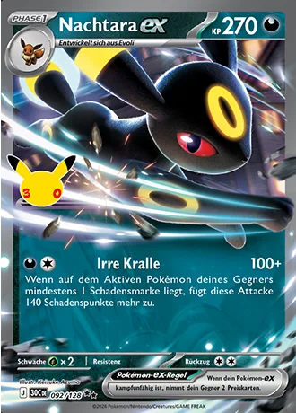 Nachtara-ex 092/128 30 Jahre (30C) Pokémon-Karte (Near Mint)