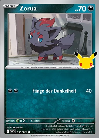 Zorua 095/128 30 Jahre (30C) Pokémon-Karte (Near Mint)