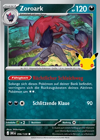 Zoroark 096/128 30 Jahre (30C) Pokémon-Karte (Near Mint)