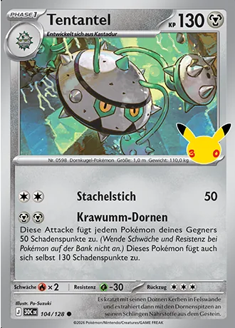 Tentantel 104/128 30 Jahre (30C) Pokémon-Karte (Near Mint)