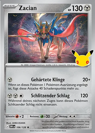 Zacian 106/128 30 Jahre (30C) Pokémon-Karte (Near Mint)