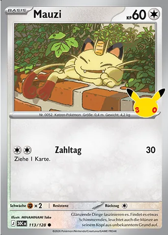Mauzi 113/128 30 Jahre (30C) Pokémon-Karte (Near Mint)