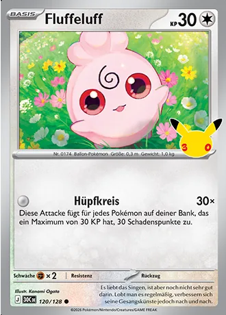 Fluffeluff 120/128 30 Jahre (30C) Pokémon-Karte (Near Mint)