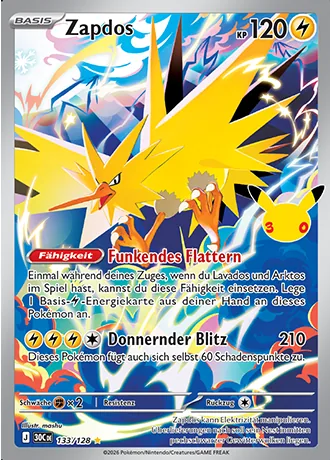 Zapdos 133/128 30 Jahre (30C) Pokémon-Karte (Near Mint)