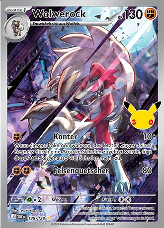 Wolwerock 138/128 30 Jahre (30C) Pokémon-Karte (Near Mint)