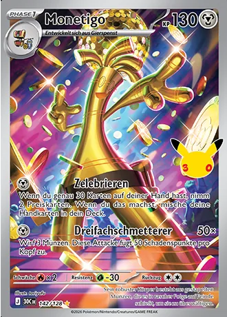 Monetigo 142/128 30 Jahre (30C) Pokémon-Karte (Near Mint)
