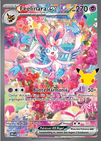 Feelinara-ex 153/128 30 Jahre (30C) Pokémon-Karte (Near Mint)