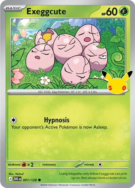 Exeggcute 001/128 30th Celebration (30C) Pokémon card (Near Mint)