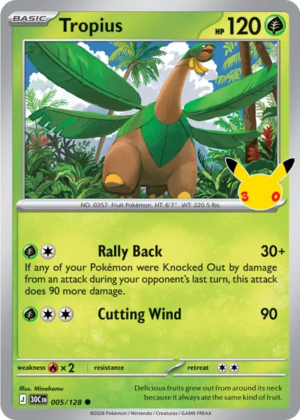 Tropius 005/128 30th Celebration (30C) Pokémon card (Near Mint)