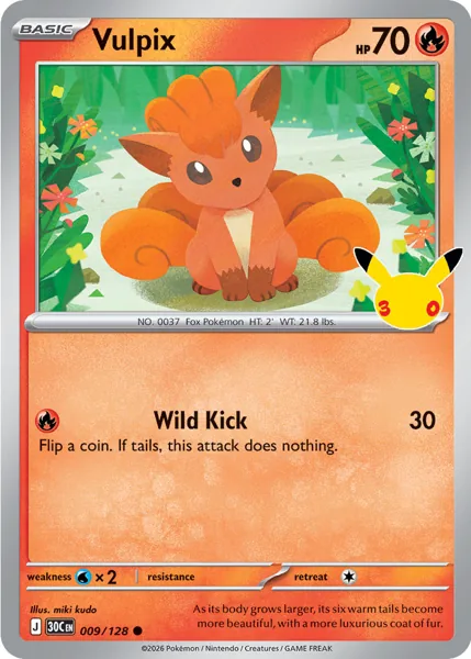 Vulpix 009/128 30th Celebration (30C) Pokémon card (Near Mint)
