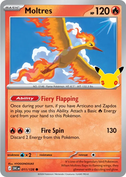 Moltres 011/128 30th Celebration (30C) Pokémon card (Near Mint)