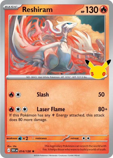 Reshiram 014/128 30th Celebration (30C) Pokémon card (Near Mint)