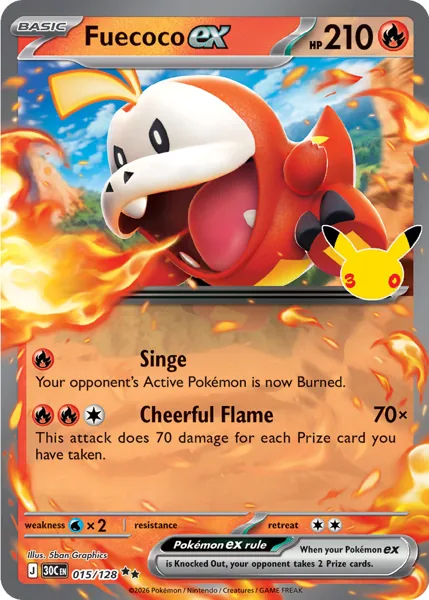 Fuecoco ex 015/128 30th Celebration (30C) Pokémon card (Near Mint)