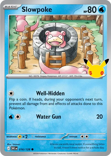 Slowpoke 016/128 30th Celebration (30C) Pokémon card (Near Mint)