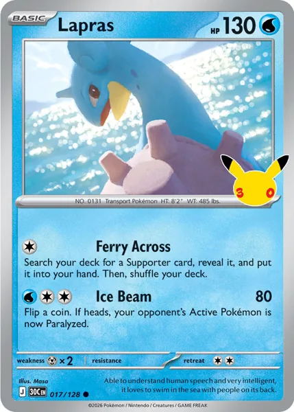 Lapras 017/128 30th Celebration (30C) Pokémon card (Near Mint)