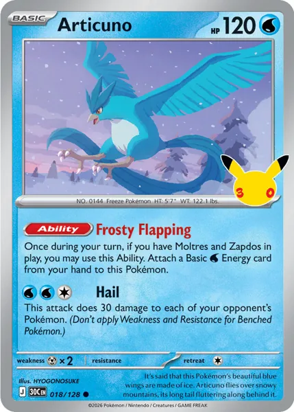 Articuno 018/128 30th Celebration (30C) Pokémon card (Near Mint)