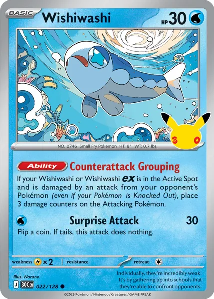 Wishiwashi 022/128 30th Celebration (30C) Pokémon card (Near Mint)