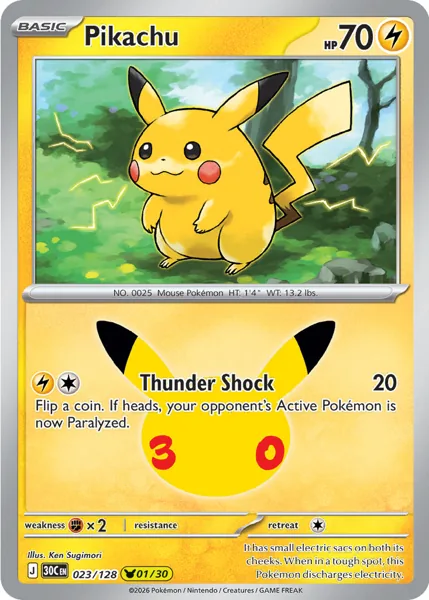 Pikachu 023/128 30th Celebration (30C) Pokémon card (Near Mint)