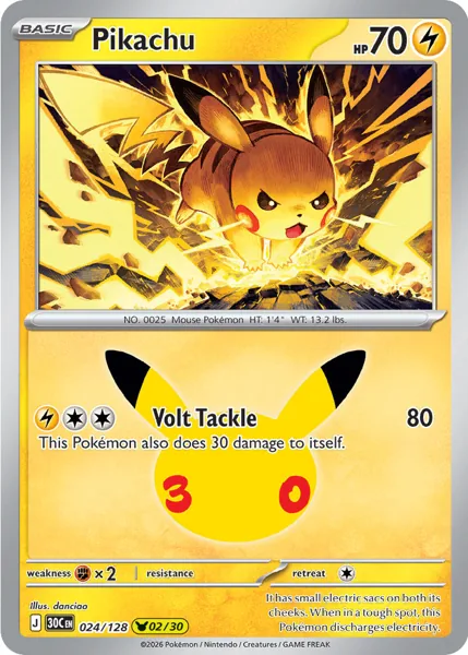 Pikachu 024/128 30th Celebration (30C) Pokémon card (Near Mint)