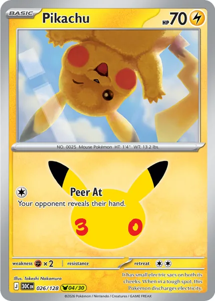 Pikachu 026/128 30th Celebration (30C) Pokémon card (Near Mint)