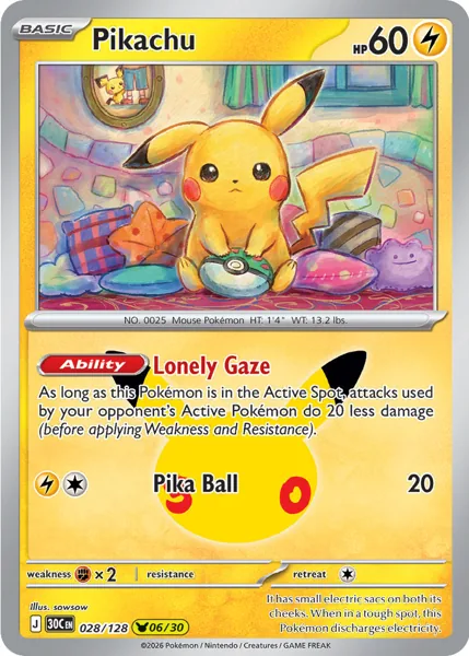 Pikachu 028/128 30th Celebration (30C) Pokémon card (Near Mint)