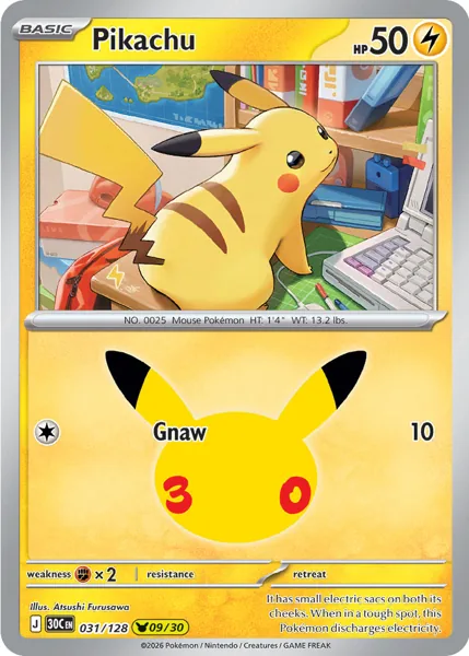 Pikachu 031/128 30th Celebration (30C) Pokémon card (Near Mint)