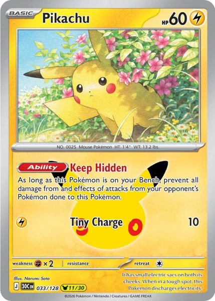 Pikachu 033/128 30th Celebration (30C) Pokémon card (Near Mint)