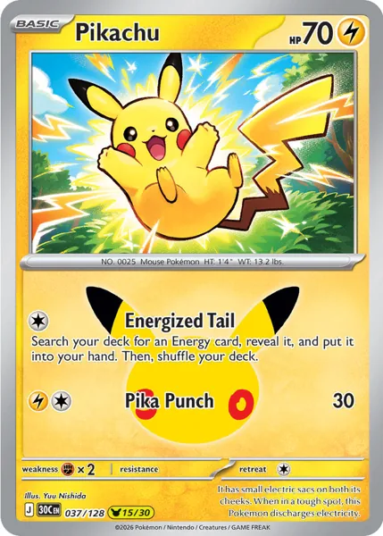 Pikachu 037/128 30th Celebration (30C) Pokémon card (Near Mint)