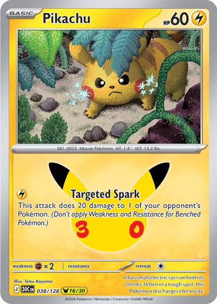 Pikachu 038/128 30th Celebration (30C) Pokémon card (Near Mint)